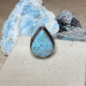Larimar Teardrop Sterling Silver Ring, Size 7